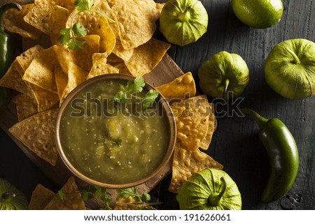 Homemade Salsa Verde with Cilantro and Tortilla Chips