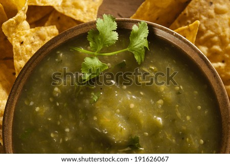 Homemade Salsa Verde with Cilantro and Tortilla Chips