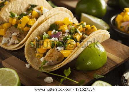 Homemade Baja Fish Tacos with Mango Salsa and Chips