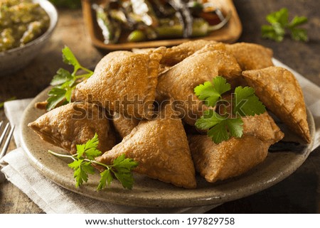 Homemade Fried Indian Samosas with Mint Chutney Sauce