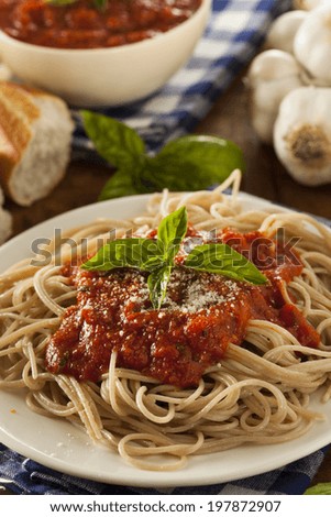 Homemade Spaghetti with Marinara Sauce and Basil