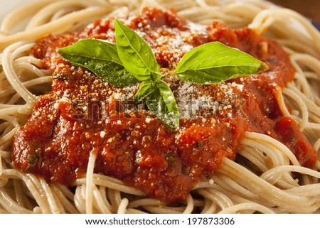 Homemade Spaghetti with Marinara Sauce and Basil