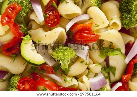 Healthy Homemade Pasta Salad with Tomatoes Onions and Broccoli