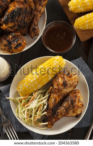Homemade Grilled Barbecue Chicken with all the Sides