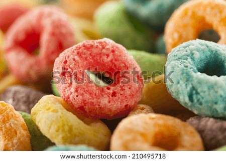 Coloful Fruit Cereal Loops in a Bowl