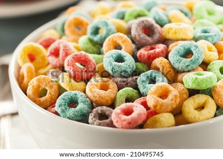 Coloful Fruit Cereal Loops in a Bowl