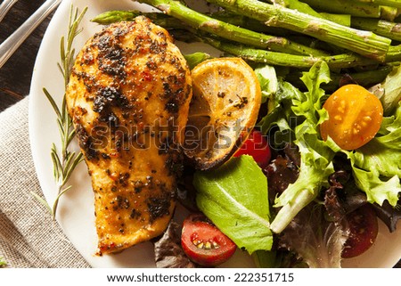 Homemade Lemon and Herb Chicken with Salad and Asparagus