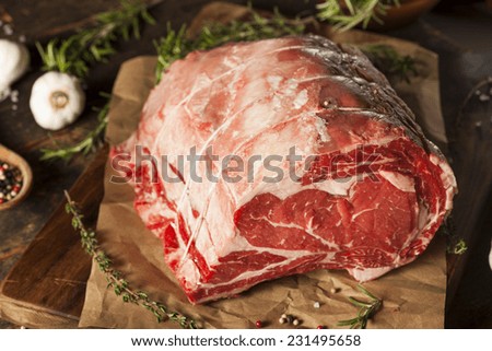 Raw Grass Fed Prime Rib Meat with Herbs and Spices