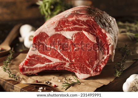 Raw Grass Fed Prime Rib Meat with Herbs and Spices