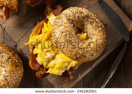 Hearty Breakfast Sandwich on a Bagel with Egg Bacon and Cheese