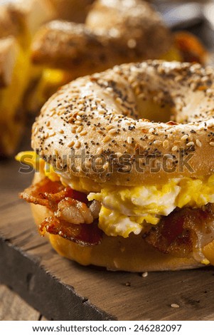 Hearty Breakfast Sandwich on a Bagel with Egg Bacon and Cheese