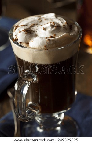 Homemade Irish Coffee with Whiskey and Whipped Cream