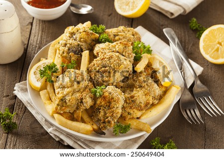 Homemade Breaded Fried Oysters with French Fries
