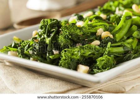 Homemade Sauteed Green Broccoli Rabe with Garlic and Nuts