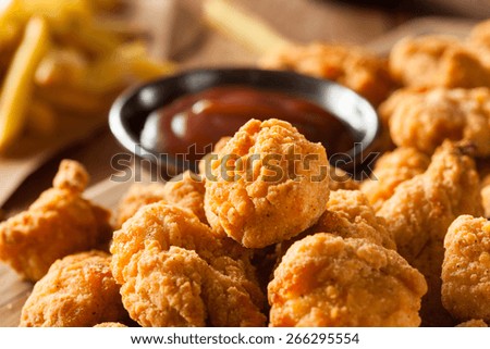 Homemade Crispy Popcorn Chicken with Barbecue Sauce