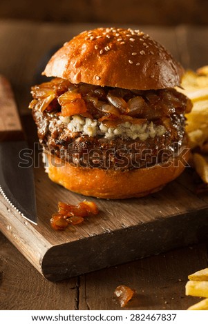 Juicy Blue Cheese Hamburger with Onions and Bacon