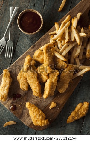 Homemade Breaded Chicken Tenders with Fries and BBQ Sauce