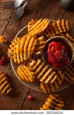 Crispy Homemade Waffles Fries with Organic Ketchup