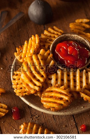 Crispy Homemade Waffles Fries with Organic Ketchup