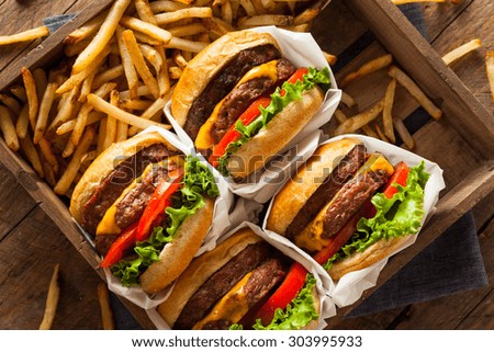 Double Cheeseburgers and French Fries in a Tray