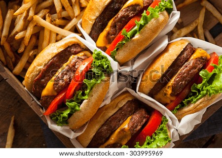 Double Cheeseburgers and French Fries in a Tray