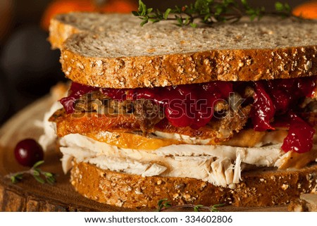 Homemade Leftover Thanksgiving Sandwich with Turkey Cranberries and Stuffing