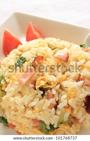 Chinese cuisine, lettuce and roasted pork fried rice
