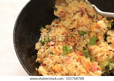 Chinese cooking, lettuce and roasted pork fried rice