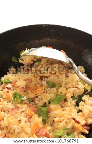 Chinese cooking, lettuce and roasted pork fried rice