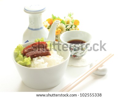Chinese cuisine, simmered pork and lettuce on rice