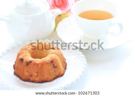 European sweet cake, Kouglof and hot tea