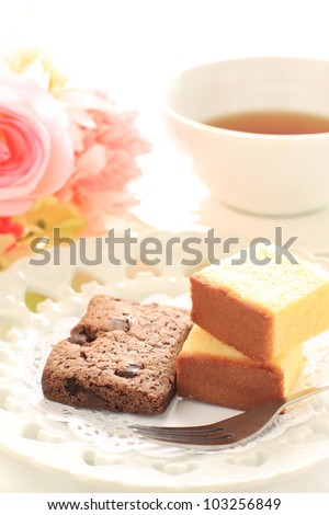 Afternoon tea, Chocolate Brownie and cheese cake with English tea