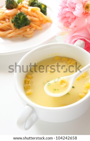 corn soup and pasta