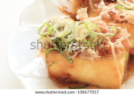 Japanese cuisine, deep fried Tofu with Katsuobushi and Dashi