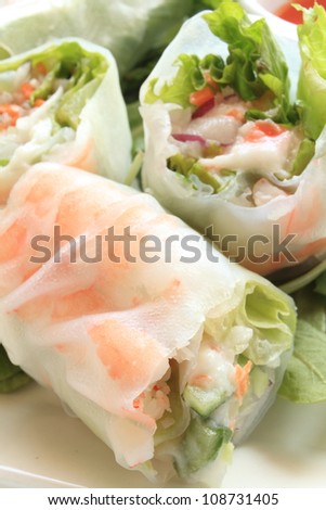 Vietnam food, rice paper spring roll with shrimp
