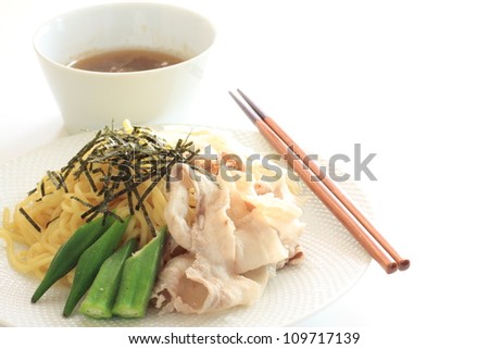 Japanese summer cuisine, cold noodles with pork and vegetable