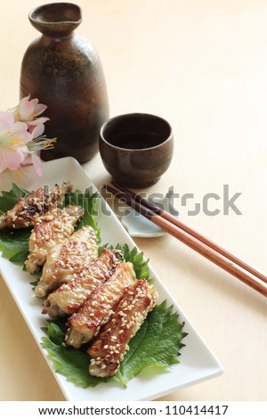 Japanese regional food, Nagoya sesame chicken wing with Sake