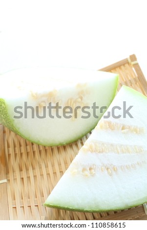 Chinese vegetable, winter melon on bamboo basket with copy space