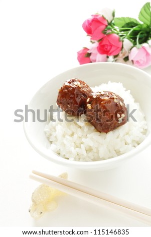 Chinese  cuisine, sweet and sour meat ball on white background with flower