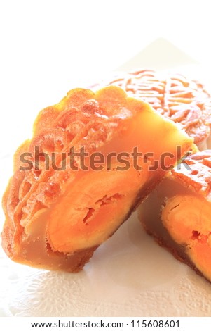 Chinese festival, Mid Autumn food Moon Cake with salted duck egg yolk