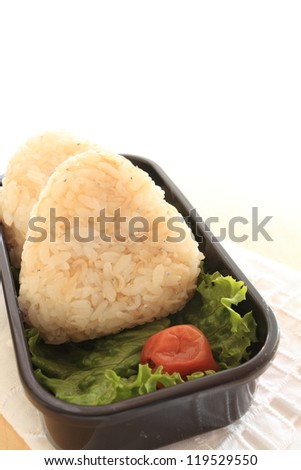 japanese cuisine, homemade packed lunch Small sardines rice ball