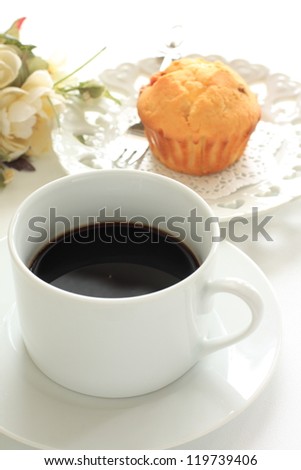 black coffee and home bakery muffin for western breakfast image