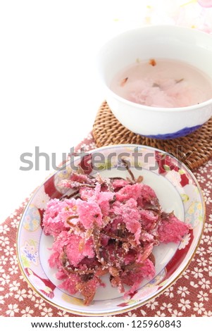 dried cherry blossom hot tea for japanese spring food image