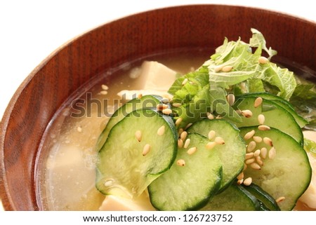 japanese cuisine, cold tofu miso soup for regional summer food image