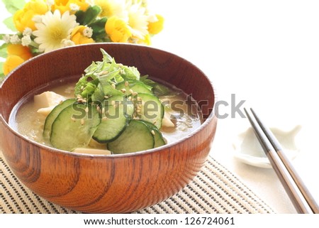 japanese cuisine, cold tofu miso soup for regional summer food image