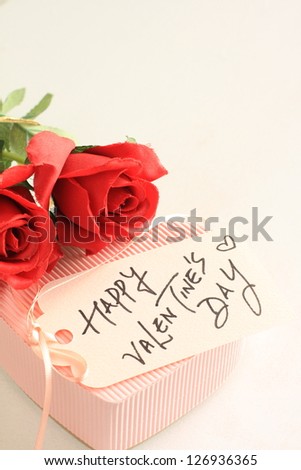 Valentine\'s day card and heart shaped gift box with copy space
