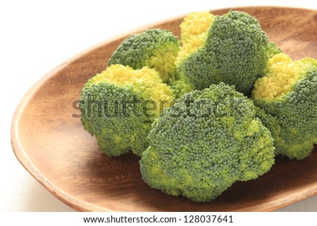 freshness raw broccoli from Japan on wooden plate with copy space