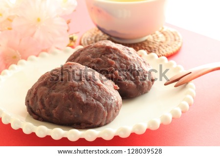 Japanese cuisine, Ohagi Red bean paste and sticky rice ball and green tea