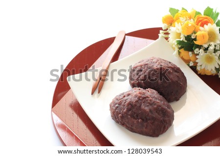 Japanese cuisine, Ohagi Red bean paste and sticky rice ball for spring and autumn food image