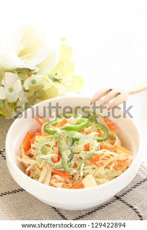 English cuisine, coleslaw cabbage salad with bell pepper and carrot